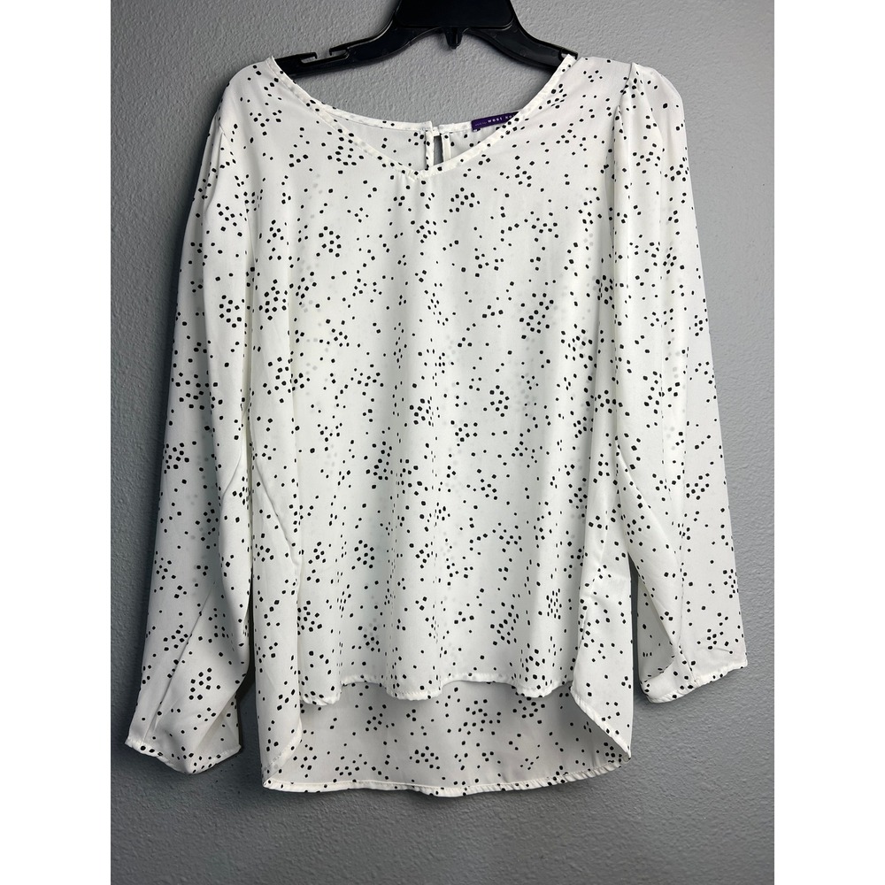 West Kei Med Womens White‎ Black Scattered Dot V-Neck Blouse Top Fairycore Angel